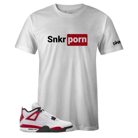 Air Jordan 4 Retro Red Cement Inspired White Crew Neck Snkr Porn T-shirt