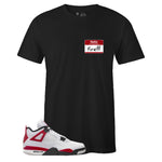Air Jordan 4 Retro Red Cement Inspired Black Crew Neck Hello T-shirt
