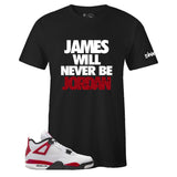 Air Jordan 4 Retro Red Cement Inspired Black Crew Neck NEVER T-shirt