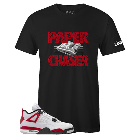 Air Jordan 4 Retro Red Cement Inspired Black Crew Neck PAPER CHASER T-shirt