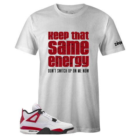 Air Jordan 4 Retro Red Cement Inspired White Crew Neck Energy T-shirt