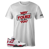 Air Jordan 4 Retro Red Cement Inspired White Crew Neck FOURS T-shirt