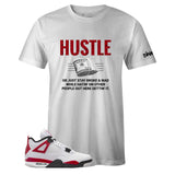 Air Jordan 4 Retro Red Cement Inspired White Crew Neck HUSTLE T-shirt