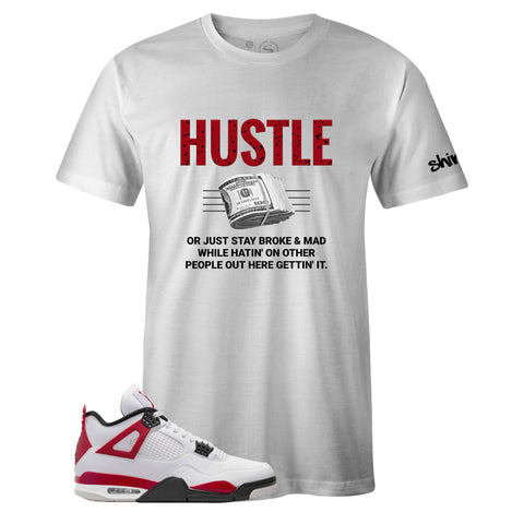 Air Jordan 4 Retro Red Cement Inspired White Crew Neck HUSTLE T-shirt
