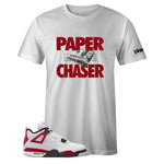 Air Jordan 4 Retro Red Cement Inspired White Crew Neck PAPER CHASER T-shirt