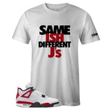 Air Jordan 4 Retro Red Cement Inspired White Crew Neck Same Ish Different J's T-shirt