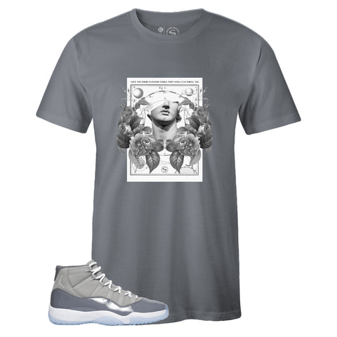 Grey Crew Neck FLOWERS T-shirt to Match Cool Grey 11s 2021