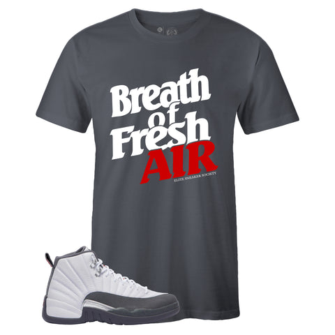 Grey Crew Neck BREATH OF FRESH AIR T-shirt To Match Air Jordan Retro 12 White Dark Grey