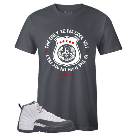 Grey Crew Neck TWELVE T-shirt To Match Air Jordan Retro 12 White Dark Grey