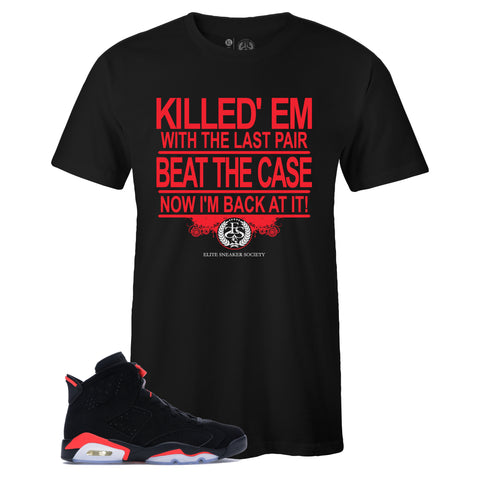 Black Crew Neck BEAT THE CASE T-shirt To Match Air Jordan Retro 6 Black Infrared