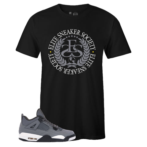Black Crew Neck ELITE SNEAKER SOCIETY T-shirt To Match Air Jordan Retro 4 Cool Grey
