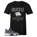 Black Crew Neck HUSTLE T-shirt To Match Air Jordan Retro 4 Cool Grey