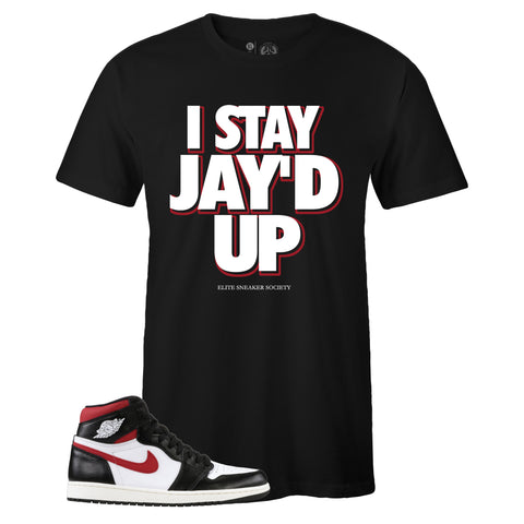 Black Crew Neck JAY'D UP Sneaker T-shirt To Match Air Jordan Retro 1 OG Gym Red