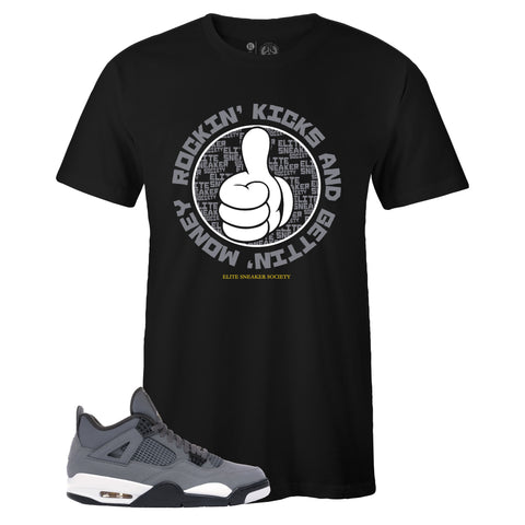 Black Crew Neck ROCKIN' KICKS T-shirt To Match Air Jordan Retro 4 Cool Grey