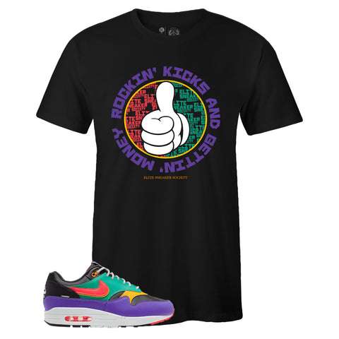 Black Crew Neck ROCKIN KICKS T-shirt To Match Air Max 1 Windbreaker