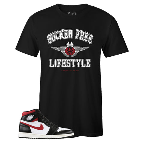 Black Crew Neck SUCKER FREE LIFESTYLE T-shirt To Match Air Jordan Retro 1 OG Gym Red