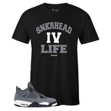 Black Crew Neck SNKRHEAD IV LIFE T-shirt To Match Air Jordan Retro 4 Cool Grey
