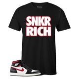 Black Crew Neck SNKR RICH T-shirt To Match Air Jordan Retro 1 OG Gym Red
