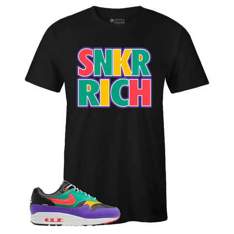 Black Crew Neck SNKR RICH Logo T-shirt To Match Air Max 1 Windbreaker