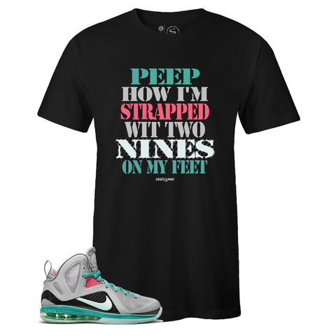 Men's Black Crew Neck STRAPPED T-shirt To Match Air Lebron 9 South Beach