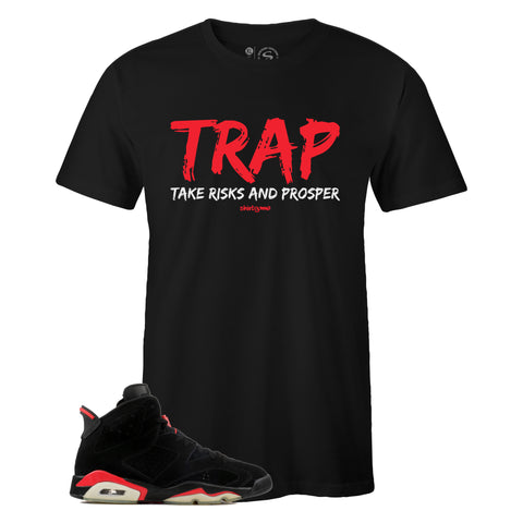 Black Crew Neck TRAP T-shirt To Match Air Jordan Retro 6 Black Infrared