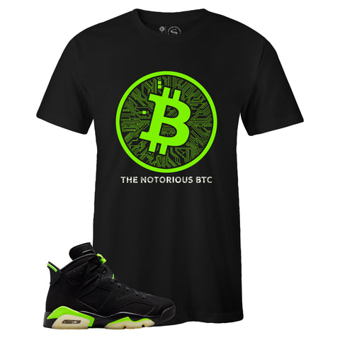 Black Crew Neck BITCOIN T-shirt to Match Air Jordan Retro 6 Electric Green
