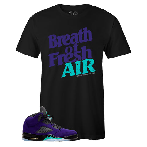 Black Crew Neck BREATH OF FRESH AIR T-shirt to Match Air Jordan Retro 5 Alternate Grape