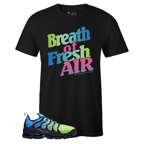 Black Crew Neck BREATH OF FRESH AIR T-shirt To Match Air VaporMax Plus Aurora Green