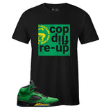 Black Crew Neck COP FLIP RE-UP T-shirt to Match Air Jordan Retro 5 Oregon Ducks