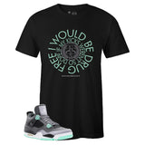 Black Crew Neck DRUG FREE T-shirt To Match Air Jordan Retro 4 Green Glow