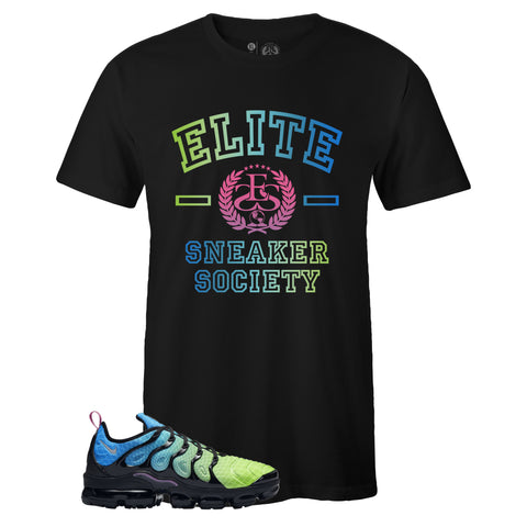Black Crew Neck ELITE SNEAKER SOCIETY T-shirt To Match Air VaporMax Plus Aurora Green