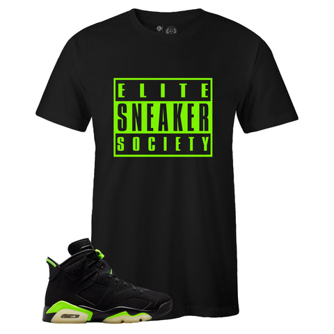 Black Crew Neck Elite Sneaker Society T-shirt to Match Air Jordan Retro 6 Electric Green