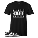 Black Crew Neck ELITE SNEAKER SOCIETY T-shirt to Match Nike SB Dunk Low Black White