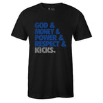 Black Crew Neck GOD MONEY T-shirt to Match Air Jordan Retro 3 Blue Cement