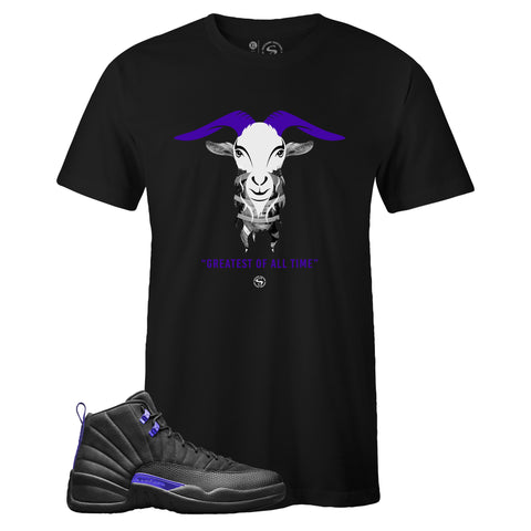 Black Crew Neck GOAT T-shirt to Match Air Jordan Retro 12 Dark Concord