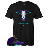 Black Crew Neck GOAT T-shirt to Match Air Jordan Retro 5 Alternate Grape