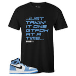 Black Crew Neck GTFOH T-shirt to Match Air Jordan Retro 1 University Blue