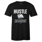 Black Crew Neck HUSTLE T-shirt to Match Air Jordan Retro 9 University Blue