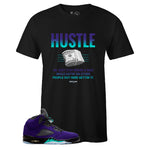 Black Crew Neck HUSTLE T-shirt to Match Air Jordan Retro 5 Alternate Grape