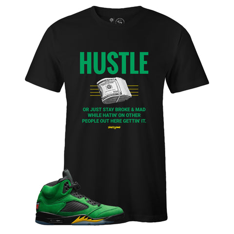Black Crew Neck HUSTLE T-shirt to Match Air Jordan Retro 5 Oregon Ducks
