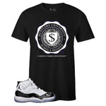 Black Crew Neck HUSTLERS UNIVERSITY T-shirt to Match Air Jordan Retro 11 CONCORD