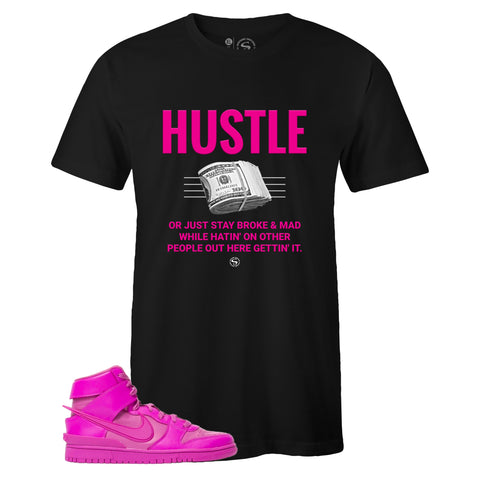 Black Crew Neck HUSTLE T-shirt to Match Ambush x Nike Dunk High Lethal Pink