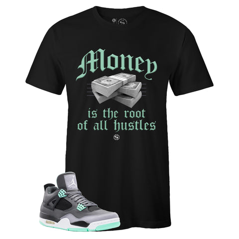Black Crew Neck MONEY T-shirt To Match Air Jordan Retro 4 Green Glow