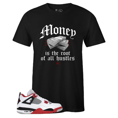 Black Crew Neck MONEY T-shirt to Match Air Jordan Retro 4 Fire Red