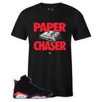 Black Crew Neck PAPER CHASER T-shirt To Match Air Jordan Retro 6 Black Infrared