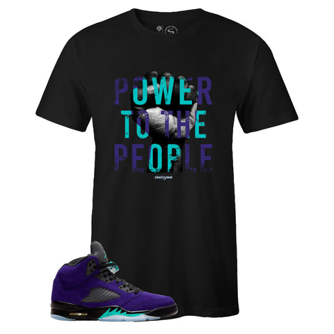 Black Crew Neck POWER T-shirt to Match Air Jordan Retro 5 Alternate Grape