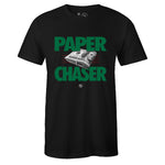 Black Crew Neck PAPER CHASER T-shirt to Match Air Jordan Retro 1 OG Pine Green