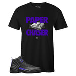 Black Crew Neck PAPER CHASER T-shirt to Match Air Jordan Retro 12 Dark Concord