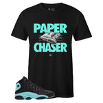 Black Crew Neck PAPER CHASER T-shirt To Match Air Jordan Retro 13 Island Green