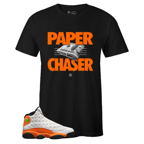Black Crew Neck PAPER CHASER T-shirt to Match Air Jordan Retro 13 Starfish